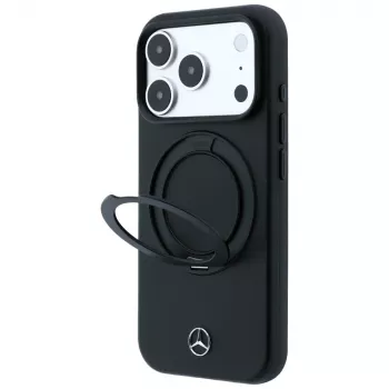Mercedes kožna futrola s prstenastim stalkom MagSafe za iPhone 18 Pro / 17 Pro, crna