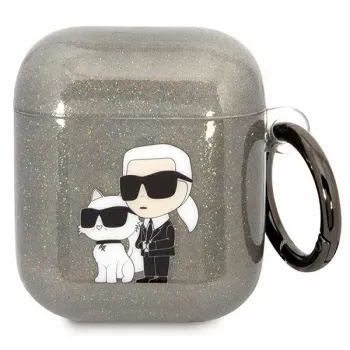 Karl Lagerfeld KLA2HNKCTGK AirPods 1/2 futrola crna s gliterom Karl & Choupette