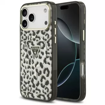 GUESS IML Leopard Glitter Triangle Logo MagSafe futrola za iPhone 18 Pro Max / 17 Pro Max - crna