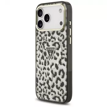 GUESS IML Leopard Glitter Triangle Logo MagSafe futrola za iPhone 18 Pro Max / 17 Pro Max - crna