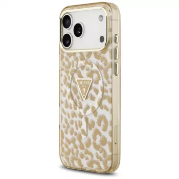 GUESS IML Leopard Glitter Triangle Logo MagSafe futrola za iPhone 18 Pro Max / 17 Pro Max - smeđa