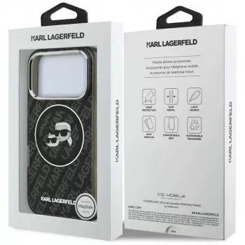 Karl Lagerfeld IML Glitter Karl & Choupette Heads Logo MagSafe futrola za iPhone 17 Pro crna