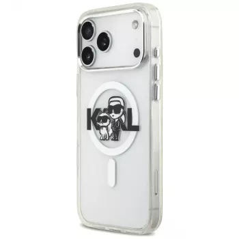 Karl Lagerfeld IML Glitter Karl & Choupette Sketch Logo MagSafe futrola za iPhone 17 Pro Max, prozirna