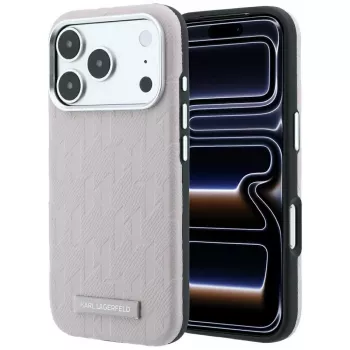 Karl Lagerfeld Grained Mono Resin Logo MagSafe futrola za iPhone 18 Pro / 17 Pro - roza