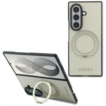 Guess Magnetic Ring Stand Grained Classic Logo MagSafe futrola za Samsung Galaxy Z Fold 8 Ultra (bež)