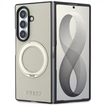 Guess Magnetic Ring Stand Grained Classic Logo MagSafe futrola za Samsung Galaxy Z Fold 8 Ultra (bež)
