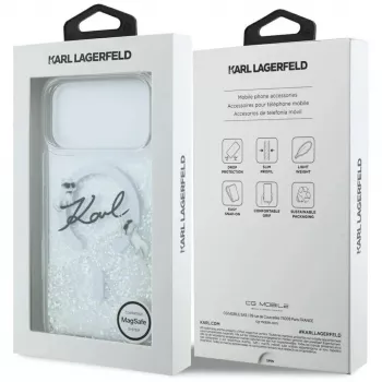 Karl Lagerfeld Liquid Glitter Karl Script Logo MagSafe futrola za iPhone 17 Pro prozirna