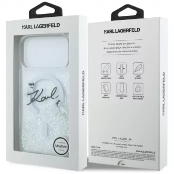 Karl Lagerfeld Liquid Glitter Karl Script Logo MagSafe futrola za iPhone 17 Pro Max, prozirna
