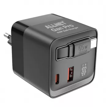ALLNET 65W GaN USB-C PD Wall Charger with Quick Charge 3.0, 2x USB-C and 1x USB-A