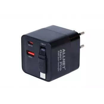 ALLNET 65W GaN USB-C PD Wall Charger with Quick Charge 3.0, 2x USB-C and 1x USB-A