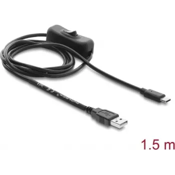 Delock USB kabel za napajanje Type-A utikač na USB Type-C™ utikač s prekidačem 1,5 m