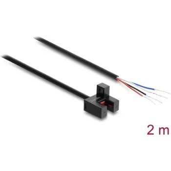 Delock viljuškasti fotoelektrični senzor 5 mm tip F s 4 otvorena kraja kabela NPN Light-ON/Dark-ON preklopiv 2 m