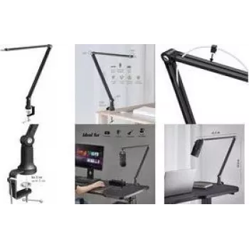 LogiLink nosač za mikrofon s zglobnom rukom, 840 mm, crni, potpuno podesiv, 360° rotirajući, stezaljka za stol, čelik