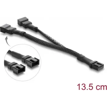 Delock Y-kabel za ventilator 1 x 4-pin PWM utičnica na 2 x 4-pin PWM utikač s pletenim omotačem 13,5 cm crni
