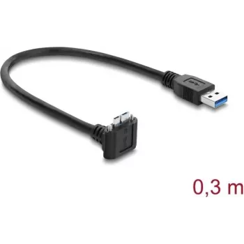 Delock USB 5 Gbps kabel USB Type-A utikač na USB Micro-B utikač vijčano zaključavanje 90° prema gore zakrenut 0,3 m crni