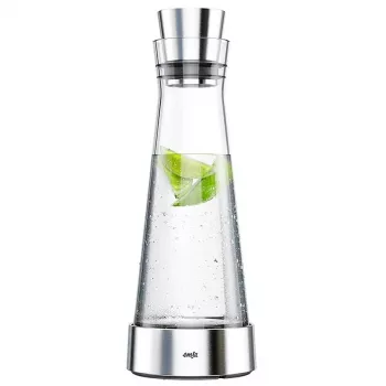 EMSA Flow Slim staklena karafa 1,0L s elementom za hlađenje, borosilikatno staklo, poklopac CloseUp bez kapanja, prozirno/srebrna