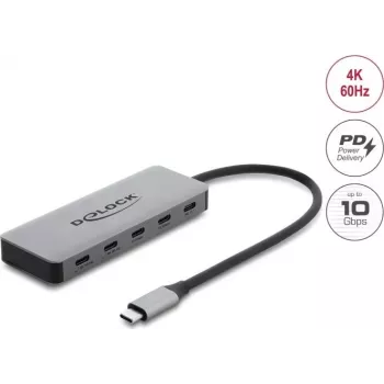 Delock 2-portni USB 10 Gbps hub s 2-portnim USB-C 4K i PD 3.0 100 W