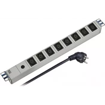 EFB Elektronik 691697 1U 19 inch rack-mount PDU, 8x IEC C13 izlaza, 10A, 250V, aluminijsko kućište, prekidač uključeno/isključeno