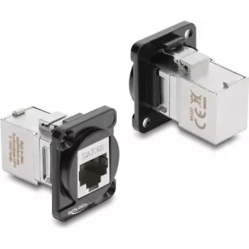 Delock D-Type modul RJ45 utičnica na utičnicu, zakrenut 90°, Cat.6A, crno-srebrni