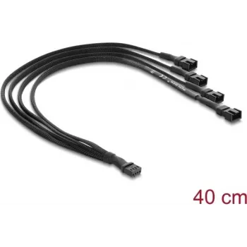 Delock razdjelnik kabela ventilatora 1 x 4-pin PWM utičnica na utikač + 3 x 4-pin utikača (3 pina zauzeta) s pletenim omotačem 40 cm, crni