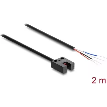 Delock viljuškasta fotoelektrična barijera 5 mm utor U-tip s 4 otvorena kraja kabela, PNP svijetlo/tamno preklopivo, 2 m