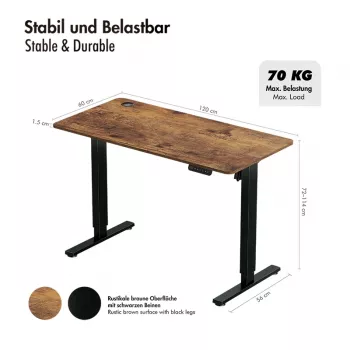 LOGILINK EO0057 električni stol za rad stojeći, 120x60 cm, jedan motor, smeđa ploča stola, nosivost 70 kg