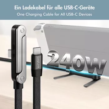 LogiLink USB 2.0 Type-C kabel C/M na C/M 480 Mbps 240W plosnati crni 1,5m