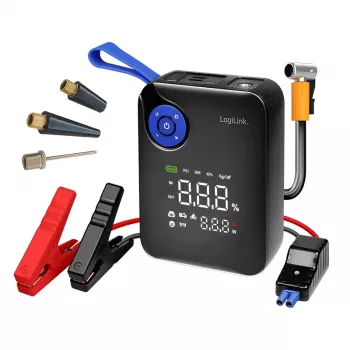 LogiLink PA0358 4-u-1 auto powerbank za pokretanje s zračnim kompresorom, 7200 mAh, 200A struja pokretanja, LED svjetiljka