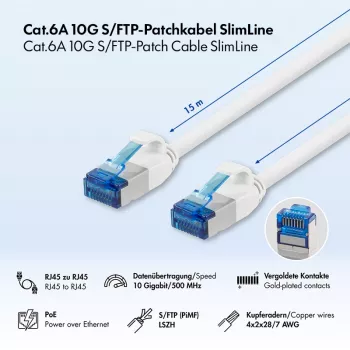 LogiLink SlimLine Cat.6A S/FTP LSZH patch kabel, bijeli, 15 m