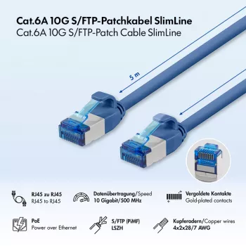 LogiLink Cat.6A Slim S/FTP LSZH patch kabel, plavi, 5 m, SlimLine