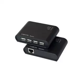 LogiLink USB 2.0 Cat.5 produživač s 4-portnim hubom, 50 m, crni