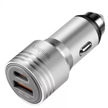 LogiLink USB punjač za automobil, 2 porta, brzo punjenje 20W, srebrni