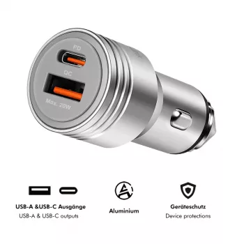 LogiLink USB punjač za automobil, 2 porta, brzo punjenje 20W, srebrni