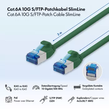 LogiLink SlimLine Cat.6A S/FTP LSZH patch kabel, 3m, zeleni