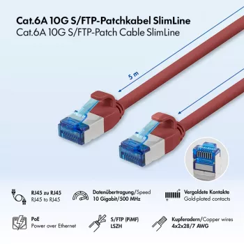 LogiLink Cat.6A Slim S/FTP LSZH patch kabel, crveni, 5 m, SlimLine