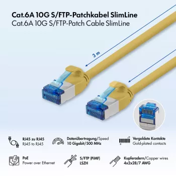 LogiLink SlimLine Cat.6A S/FTP LSZH patch kabel, žuti, 3 m