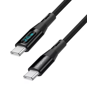 LogiLink USB 2.0 Type-C kabel s indikatorom snage, C/M na C/M, 480 Mbps, 240W PD 3.1, najlonski pleteni, crni, 1 m