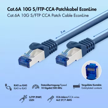 LogiLink Cat.6A S/FTP LSZH patch kabel, 5 m, plavi, EconLine