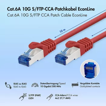 LogiLink Cat.6A CCA S/FTP LSZH patch kabel, crveni, 10 m, EconLine