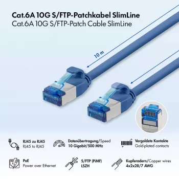 LogiLink Cat.6A Slim S/FTP LSZH patch kabel, 10 m, plavi