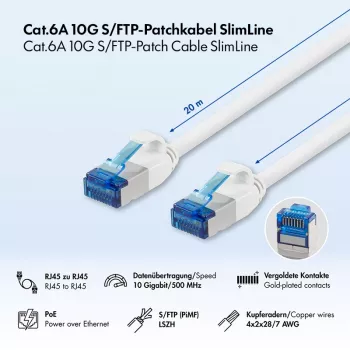 LogiLink Cat.6A Slim S/FTP LSZH patch kabel, bijeli, 20 m