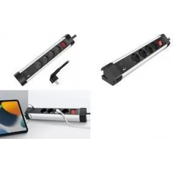 LogiLink LPS278U stolna utična letvica, 4 AC utičnice, USB-A QC 3.0 i USB-C PD 3.0, 1,5 m kabel, crno-srebrna