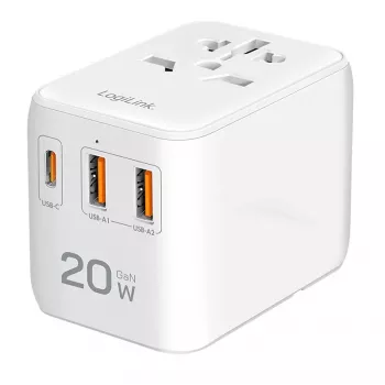 LogiLink PA0356 USB-A/C putni punjač 20W GaN 3-porta bijeli