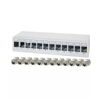 LogiLink NK4093 stolni patch panel Cat.6A, 12 portova, svijetlosivi (RAL 7035), oklopljeni, čelik bez vijaka