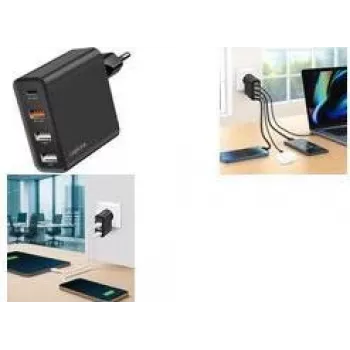 LogiLink 48W GaN USB zidni punjač, 4-porta, 3x USB-A QC + 1x USB-C PD, euro utikač, crni (PA0377)