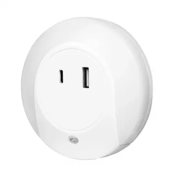 LogiLink LED noćno svjetlo sa senzorom sumraka, 1x USB-A & 1x USB-C, 18W ukupna snaga