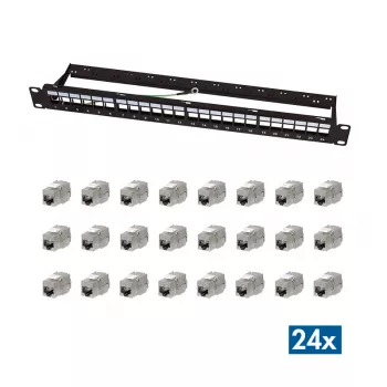 LogiLink modularna 24-portna Cat.6A Keystone patch ploča, 19 inch/1U, crna, EconLine