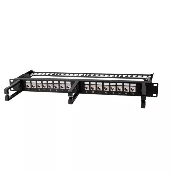 LOGILINK modularna 16-portna Cat.6A Keystone patch ploča, 19/1U, s 3 prstena za kabele, crna