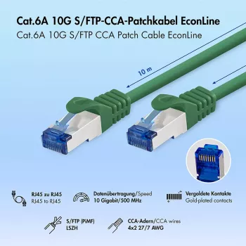 LogiLink Cat.6A S/FTP LSZH patch kabel, CCA, zeleni, 10 m, EconLine