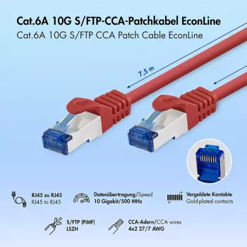LogiLink Cat.6A S/FTP LSZH patch kabel, CCA, crveni, 7,5m, EconLine